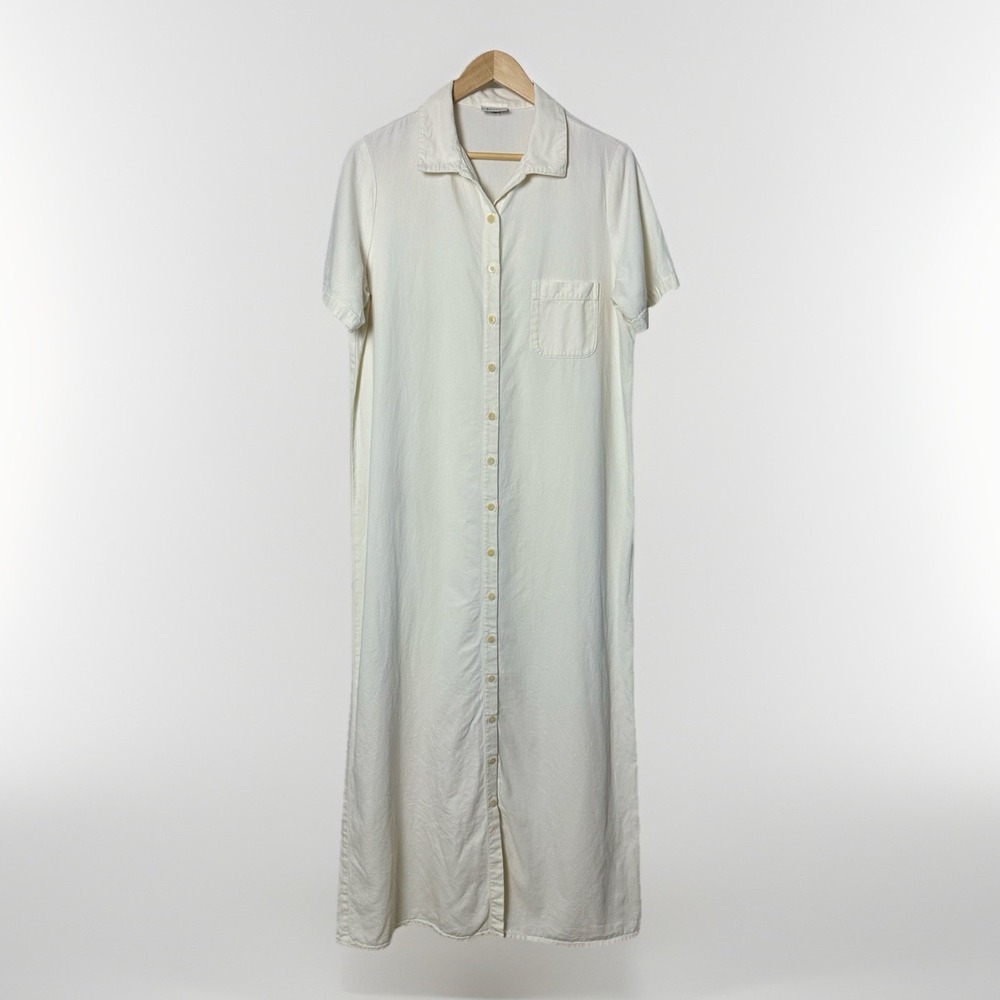 EILEEN FISHER Ivory Button-Up Collared Cotton Maxi Shirt Dress Womens Large